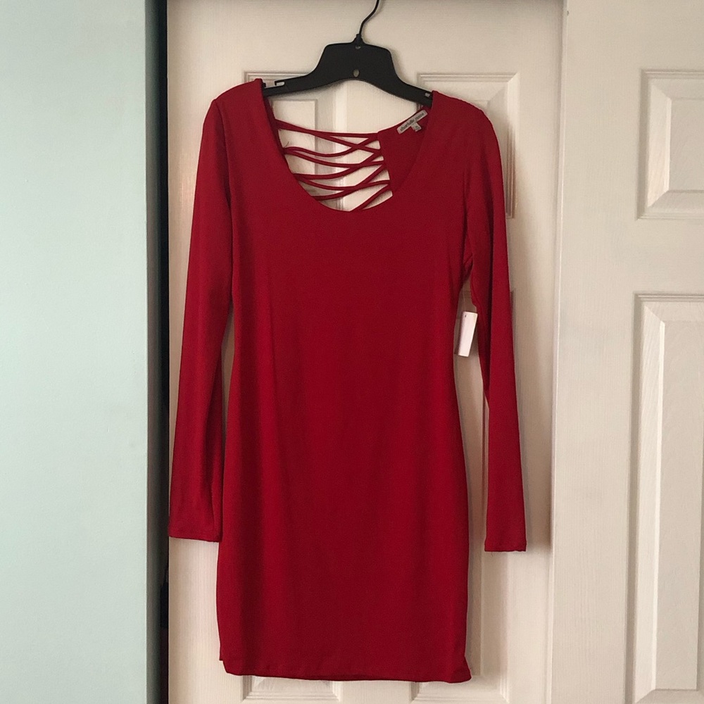 Charlotte Russe red long sleeve dress with back cut out